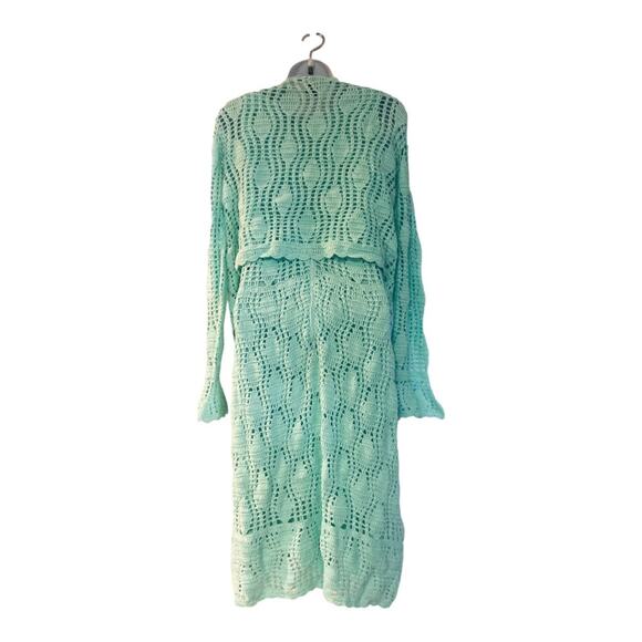 ASHRO Crochet Suit Aqua-Mint Jacket Dress Church Party Resort Cruise Office - Picture 4 of 15